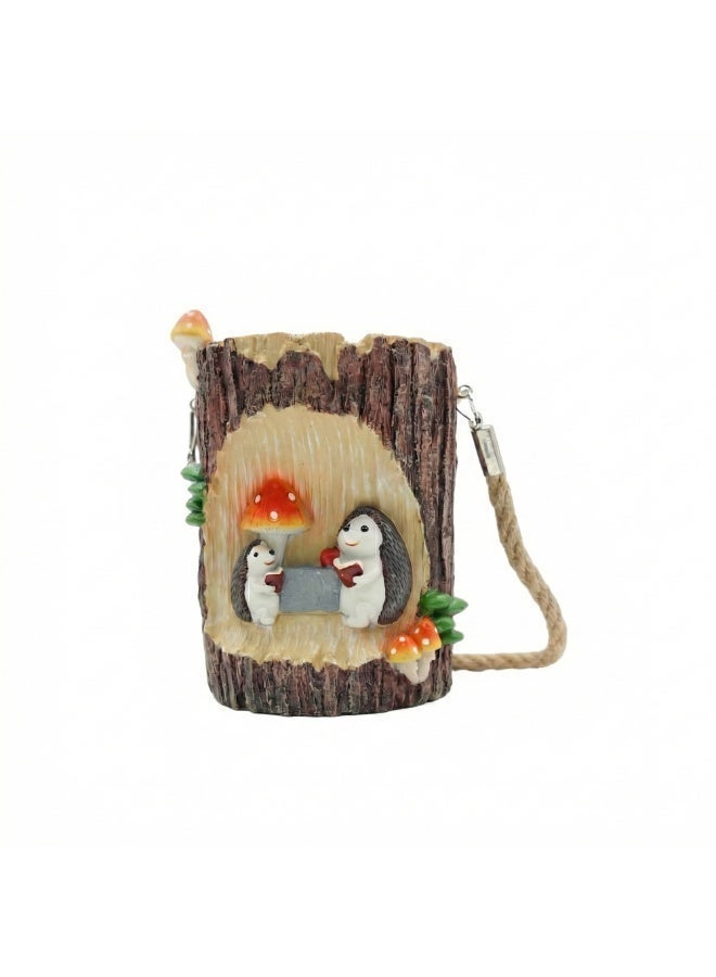 Woodland Solar Squirrel Planter with Automatic Light Cute Animal Succulent Pot Tree Trunk Flower Pot Indoor Outdoor Garden Decor Polyresin Plant Pot Pen Holder Gift Decorative Propagator Kit - Image 1